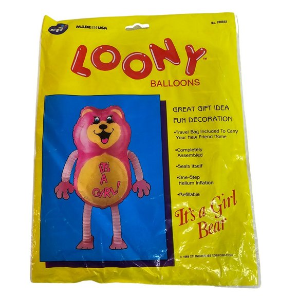 CTI Industries Loony Balloons It's A Girl Pink Bear Gender Reveal New Vtg 1989 - Picture 1 of 2